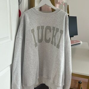 LUCKI CLOVER Crewneck Hoodie in Grey/Silver, Size L.